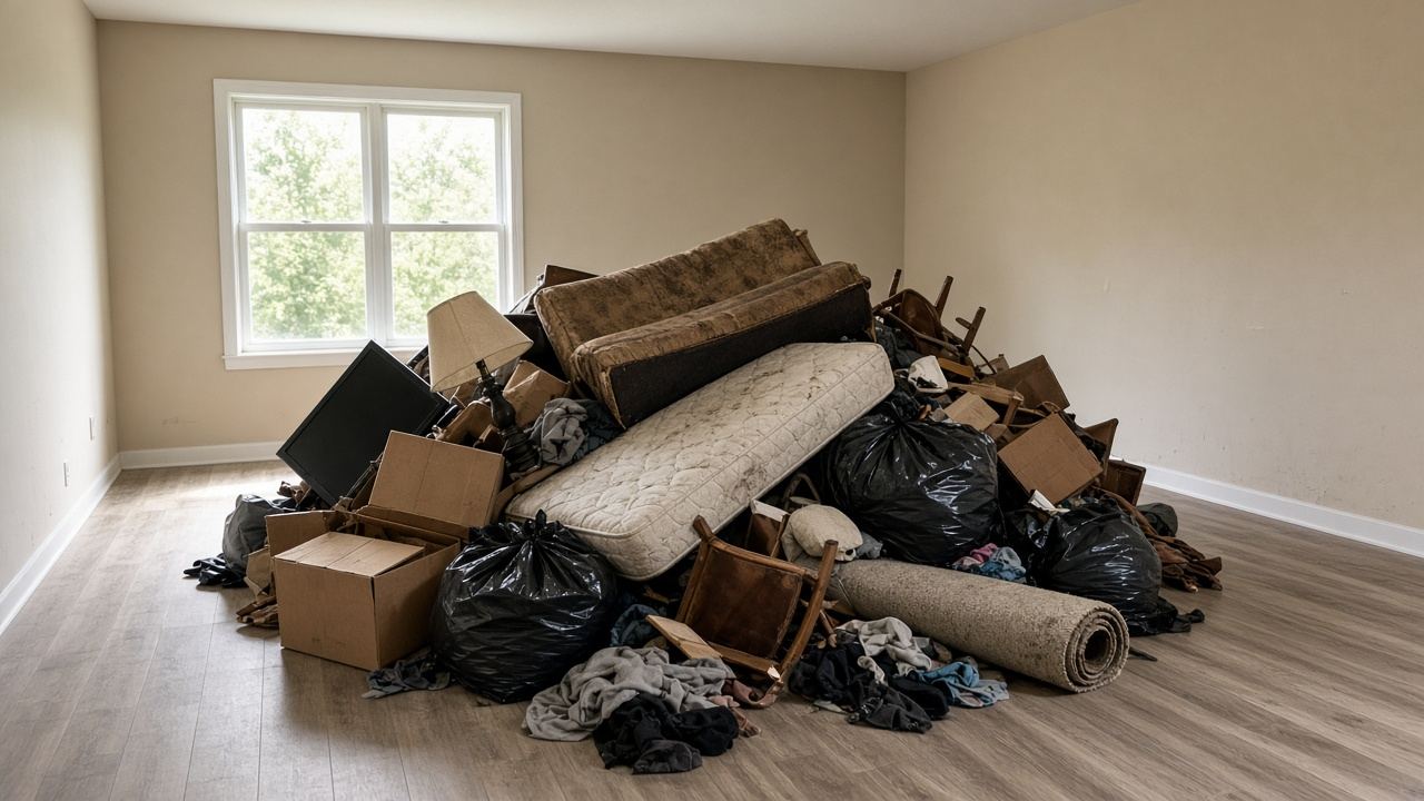 Pile of household junk and furniture ready for removal