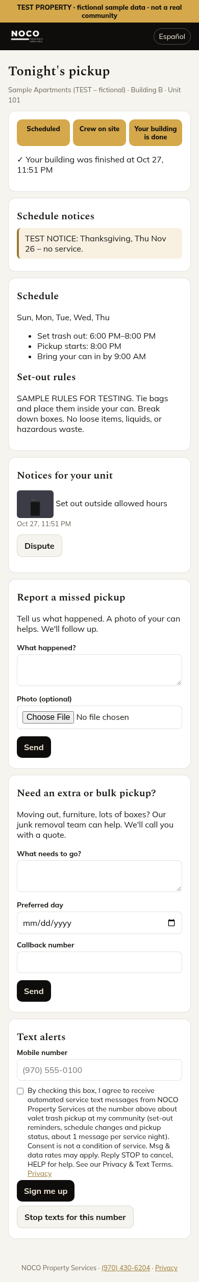Resident pickup status screen